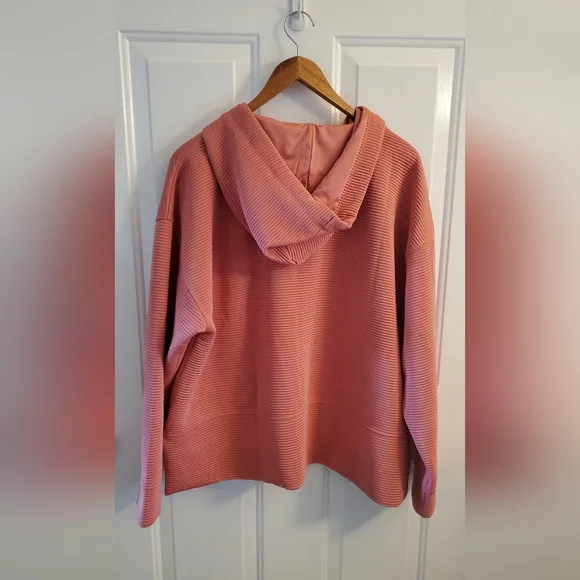 DKNY Ribbed Zip Hoodie in Dusty Rose Pink - Picture 3 of 4